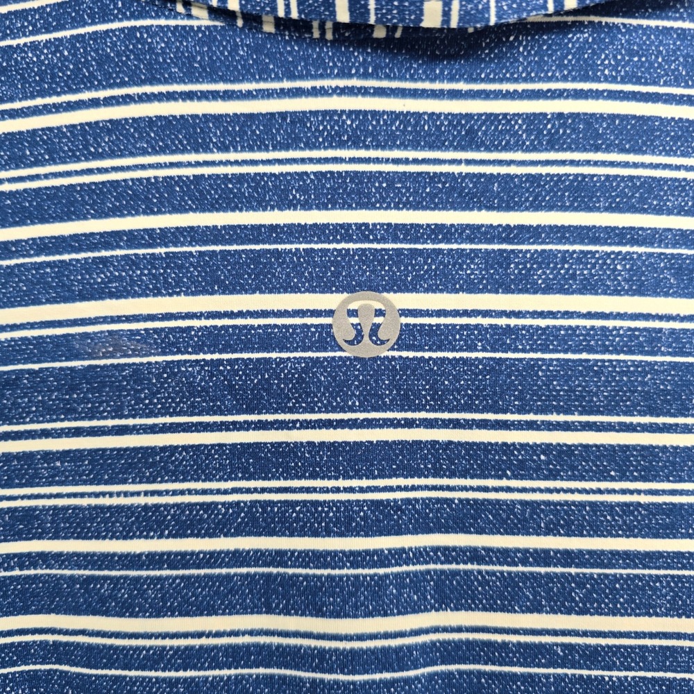 Lululemon Size Medium Golf Polo Shirt Blue White Stripe Performance Short Sleeve - Picture 5 of 6